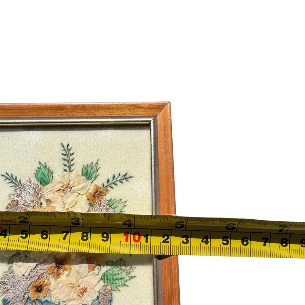 Joyce Hastings Pressed Flower Art Hand Painted Velveteen Wood Frame Vintage